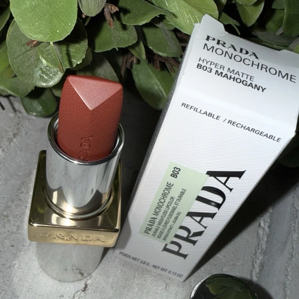 PRADA Monochrome Hyper Matte Refillable Lipstick Stick Mahogany B03 0.13oz